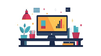 Wall Mural - a flat design of a tech product ad featuring prominent sans-serif fonts