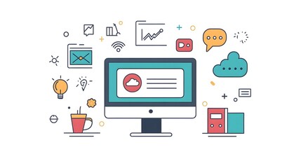 Wall Mural - a flat design of a tech support page with icons for faqs, chat, and help