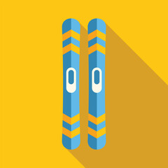 Poster - blue and yellow pair of skis for skiing down a snowy mountain in wintertime