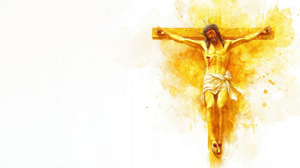 Canvas Print - Yellow watercolor painting of Crucifixion of Jesus Christ