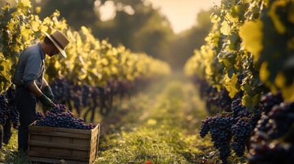 Sticker - Harvesting Grapes in a Vineyard