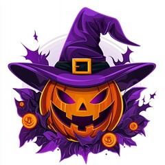 Sticker - Spooky Halloween Pumpkin with Witch Hat