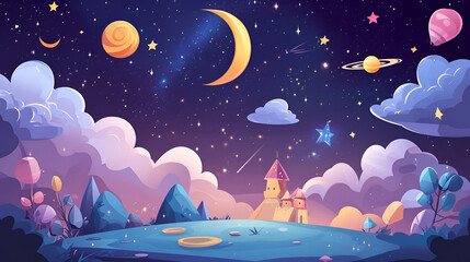 Magical Night Sky with Castle and Stars - Perfect for Children's Books and Fantasy Designs