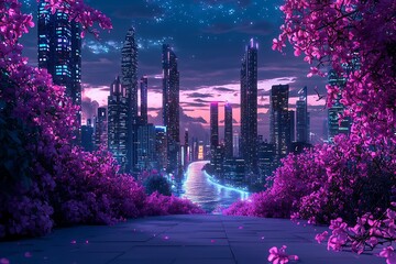 Poster - night city street background
