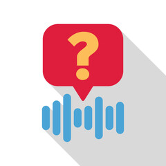 Poster - Question mark is appearing on a red speech bubble over a blue sound wave, representing a voice assistant answering a question