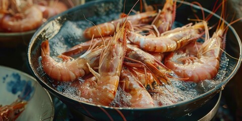 Canvas Print - Thai seafood delicacies Premium plum and white shrimp for steaming or grilling