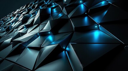Fototapete - depicts a futuristic architectural design with geometric shapes and cool blue lights,