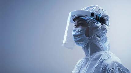 Sticker - A 3D render of a doctor wearing a face shield and protective gown, prepared for a high-risk procedure. 