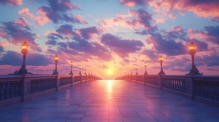 Poster - Empty square floor and bridge with sky cloud background at sunset : Generative AI