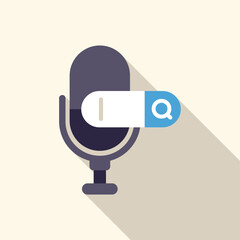 Poster - voice search engine optimization concept with microphone and search bar icon with long shadow on a l