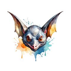 Canvas Print - Bat head watercolor art style logo on plain white background