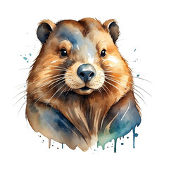 Poster - Beaver head watercolor art style logo on plain white background