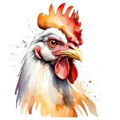 Wall Mural - Chicken head watercolor art style logo on plain white background