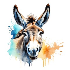 Wall Mural - Donkey head watercolor art style logo on plain white background