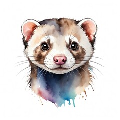 Sticker - Ferret head watercolor art style logo on plain white background