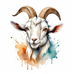 Wall Mural - Goat head watercolor art style logo on plain white background