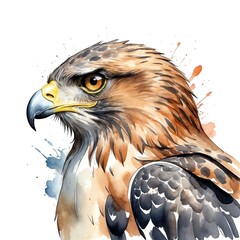 Sticker - Hawk head watercolor art style logo on plain white background