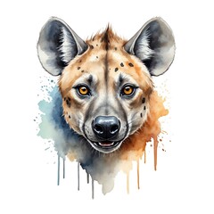 Sticker - Hyena head watercolor art style logo on plain white background