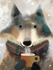 Wall Mural - fox having a coffee, ideal for children or books