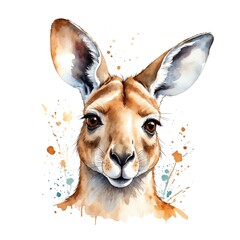 Wall Mural - Kangaroo head watercolor art style logo on plain white background