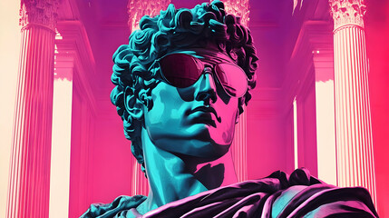 Sticker - A modern take on a classical sculpture with a retro, vibrant, neon color palette.