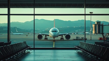 Poster - Airplane view from airport terminal : Generative AI