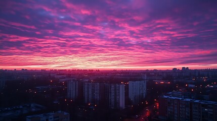 Aufkleber - aerial panoramic view of colorful pink and red colored evening sky without obstacles in the front id