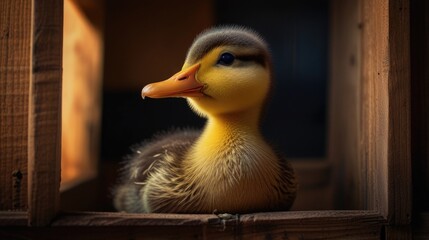 Close-up of a baby duck in a duck coop