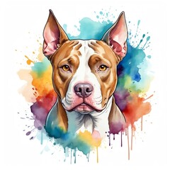 Sticker - pitbull head watercolor art style logo on plain white background