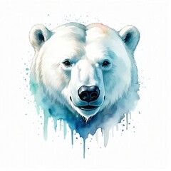 Sticker - Polar Bear head watercolor art style logo on plain white background