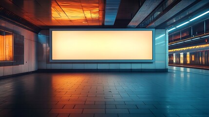 Poster - Indoor outdoor city light mall shop template Blank billboard mock up in a subway station underground interior Urban light box inside advertisement metro airport horizonatal : Generative AI