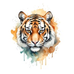 Sticker - Tiger head watercolor art style logo on plain white background