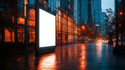 Aufkleber - Blank White Mockup Of Bus Stop Vertical Billboard In Front Of Modern Building Outdoor Advertising Lightbox On A City Street : Generative AI