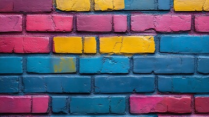 Poster - Color brick wall as background banner design : Generative AI