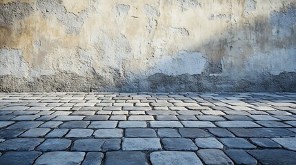 Poster - a fragment of a street city concrete wall of a building and an paving stones Buildings facade Mocap or background for creativity : Generative AI