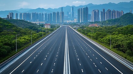 Wall Mural - Asphalt highway and viaduct with city skyline in Shenzhen Guangdong Province China : Generative AI