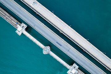 Aerial view of Sarasin bridge road transportation background concept The bridge is a between Phang Nga and Phuket island Thailand The bridge is the most important in making business and transportation