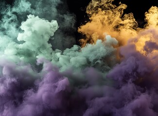 Poster - Abstract design featuring golden and charcoal inks with green and purple smoke.