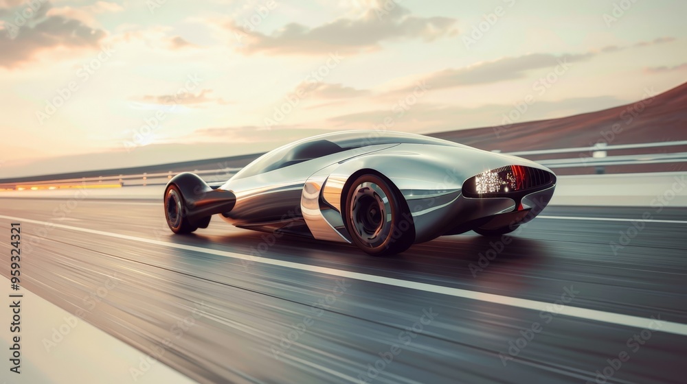 A futuristic concept car on a sleek, modern highway, representing ...