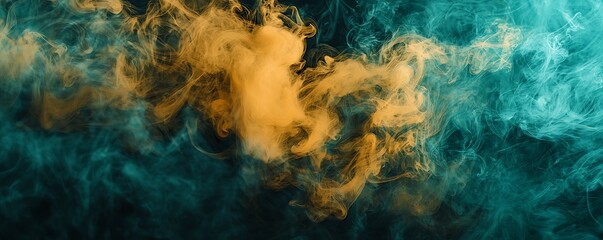Poster - Contemporary minimalist wisps of mustard and teal smoke.