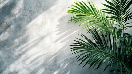 Aufkleber - Coconut leaf shade on white cement wall background blank white concrete wall texture background : Generative AI