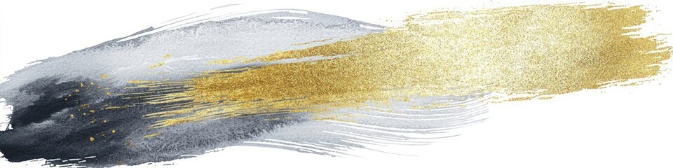 Poster - Metallic silver watercolor mark on white, gold highlights.