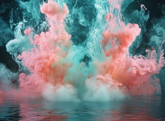 Poster - Captivating smoke effect with pink and blue ink clouds on a black background.
