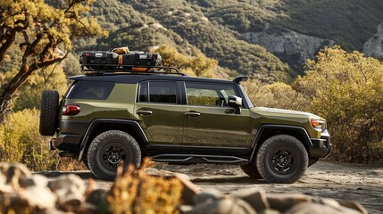 Canvas Print - A rugged SUV from the side view, emphasizing its high ground clearance, sturdy build, and off-road capabilities. Ideal for adventure and exploration