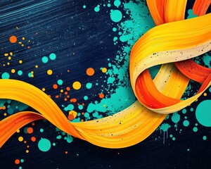 Poster - Graffiti composition with orange and yellow ribbons accented by teal on navy.