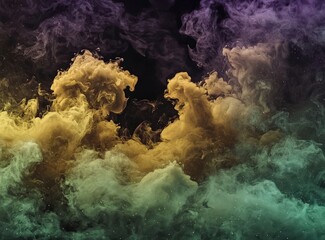 Poster - Golden and charcoal inks with a captivating green and purple smoke effect.
