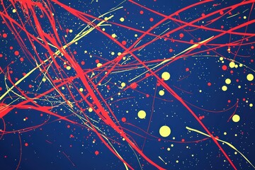 Poster - Red lines and yellow points on deep blue, energized with light green paint splashes.