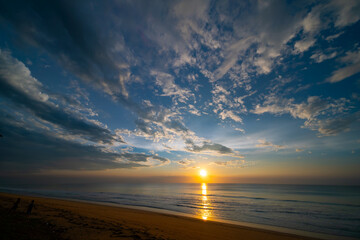 Sunset sky, Nature beautiful Light Sunset or sunrise over sea, Colorful dramatic majestic scenery sky,Amazing clouds and waves in sunset sky nature light cloud background