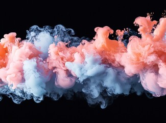 Poster - Vibrant smoke in indigo and amber, peach and mint inks floating on black.