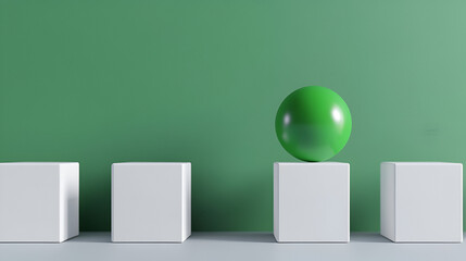 Wall Mural - Green Sphere on a White Cube - Minimalist Product Display